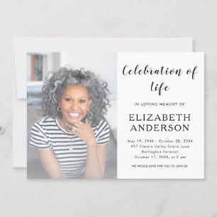 Elegant Script Funeral Photo Celebration of Life Invitation