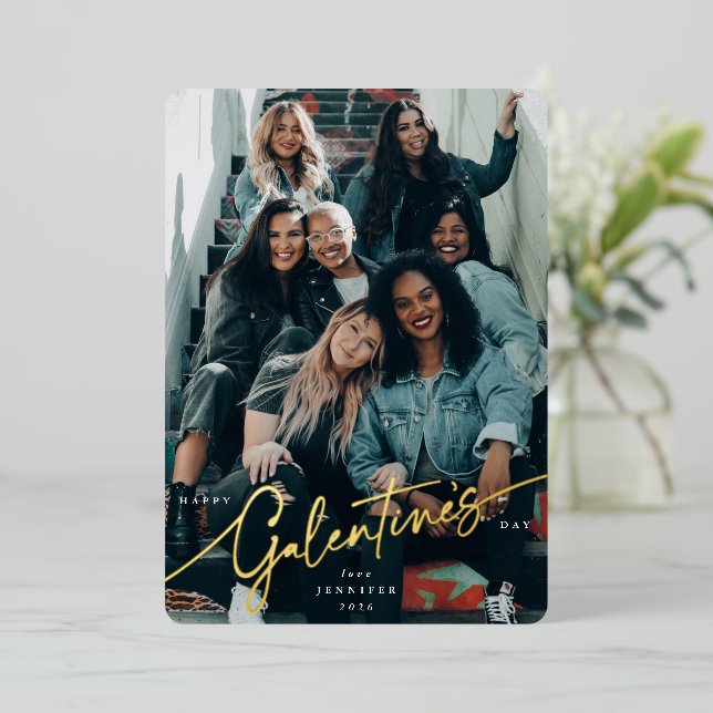 Elegant Script Galentine's Day Foil Photo (Standing Front)