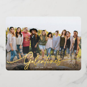 Elegant Script Galentine's Day Foil Photo Card
