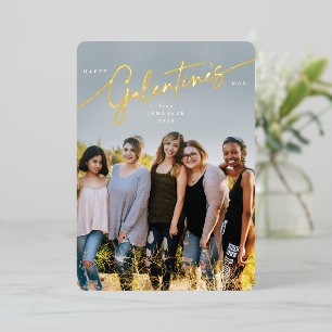 Elegant Script Galentine's Day Foil Photo Card