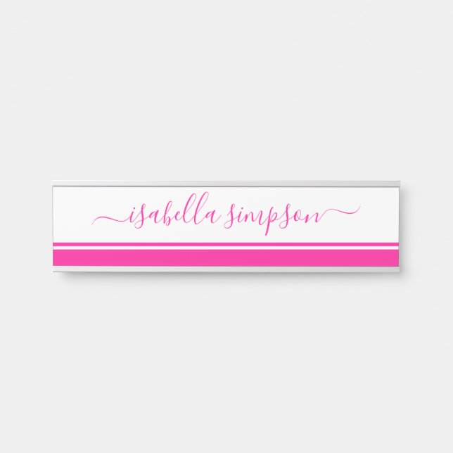 Elegant Script Girly Hot Pink Door Sign (Front)
