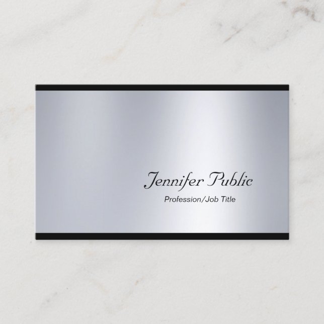 Elegant Script Glamour Silver Modern Plain Luxury Business Card (Front)
