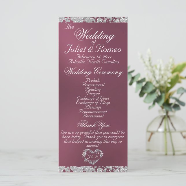 Elegant Script & Glitter - Lavender Wedding Programme (Standing Front)