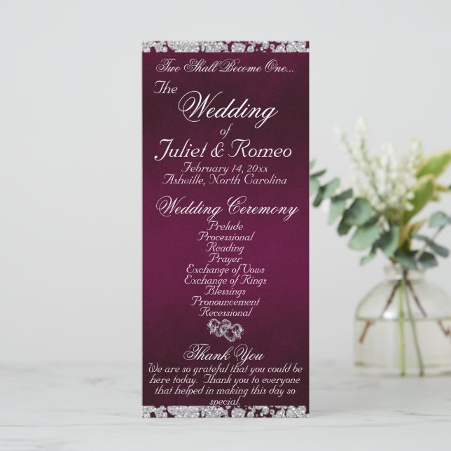 Elegant Script & Glitter - Purple Wedding Programme (Standing Front)