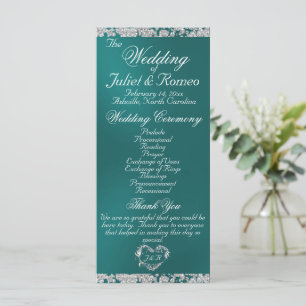 Elegant Script & Glitter - Teal Wedding Programme
