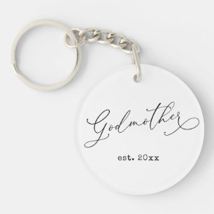Elegant Script Godmother Established Date Photo Key Ring