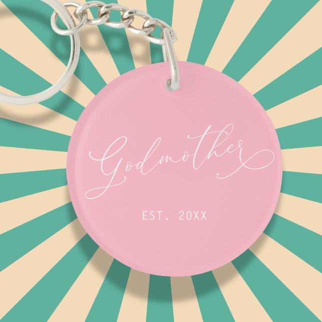 Elegant Script Godmother Established Date Photo Key Ring (Creator Uploaded)