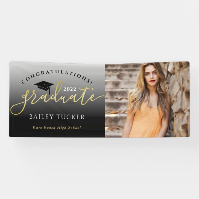 Elegant Script Gold Black Graduation Yard Sign (Horizontal)