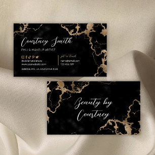 Elegant Script Gold & Black Marble Modern Unique Business Card