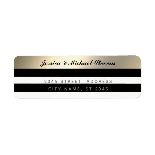 Elegant script gold black/white stripes wedding (Front)