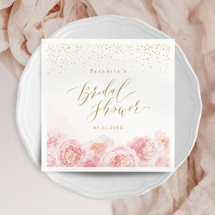 Elegant script gold & blush floral bridal shower napkin