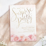 Elegant script gold blush floral surprise birthday invitation<br><div class="desc">Modern chic "surprise party" script,  trendy faux gold glitter and blush pink watercolor floral design,  elegant and stylish,  great surprise adult birthday invitation for any age.</div>