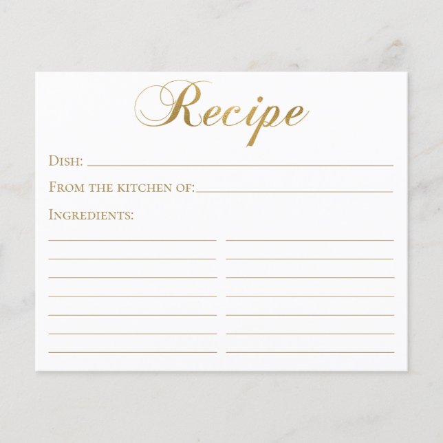 Elegant Script Gold Bridal Shower Recipe Card (Front)