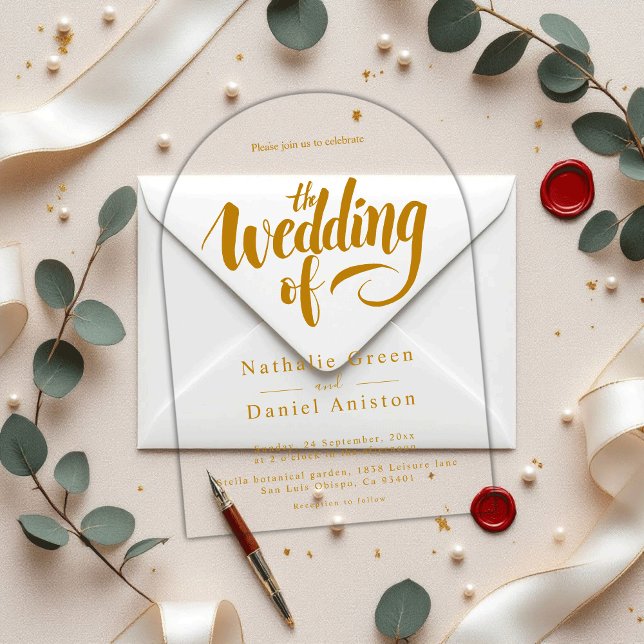 Elegant Script Gold Calligraphy Modern Wedding Acrylic Invitations (Creator Uploaded)