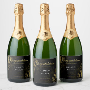 Elegant Script Gold Confetti Retirement Party Sparkling Wine Label