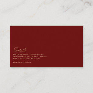 Elegant Script Gold & Deep Red Wedding Details  Enclosure Card