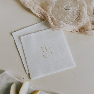 Elegant Script Gold Foil Monogram Wedding Napkins
