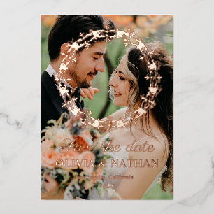 Elegant script gold foil save the date card