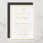 Elegant script gold frame wedding invitation<br><div class="desc">Script design with editable text and gold foil border. Gold and white foil.</div>