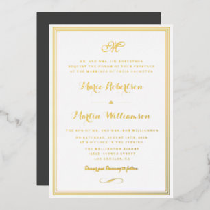 Elegant script gold frame wedding invitation