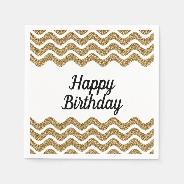 Elegant Script Gold Glitter Happy Birthday Napkin (Front)