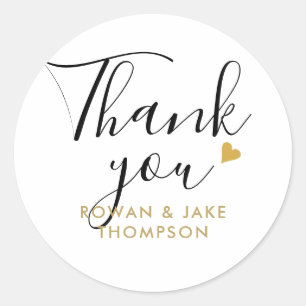 Elegant Script Gold Heart Modern Thank You Classic Round Sticker