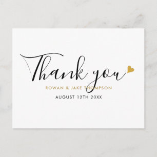 Elegant Script Gold Heart Modern Thank You Postcard