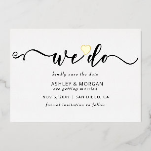Elegant Script Gold Heart We Do Save the Date  Foi