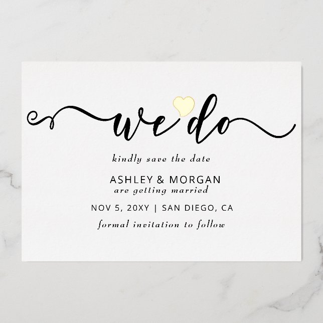 Elegant Script Gold Heart We Do Save the Date  Foi (Front)