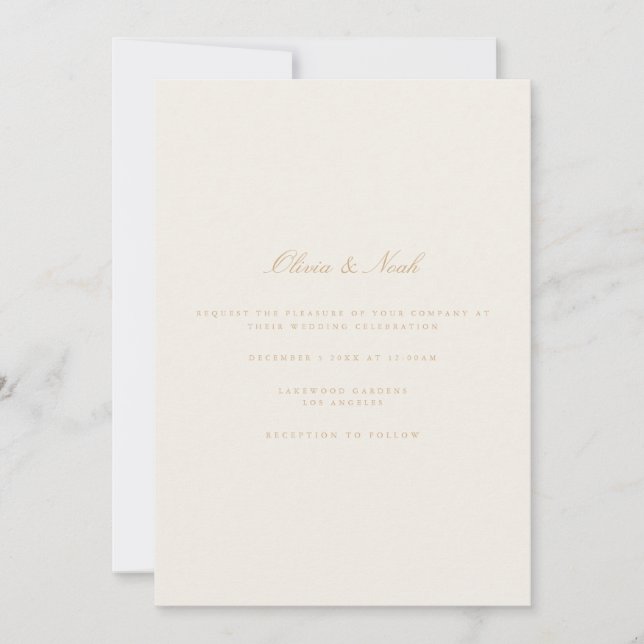 Elegant Script Gold Ivory Wedding Invitation Card (Front)