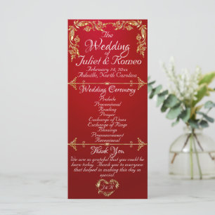 Elegant Script & Gold Leaves - Crimson Wedding Programme