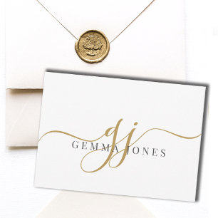 Elegant Script Gold Monogram Initials Name  Card