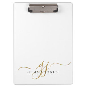 Elegant Script Gold Monogram Initials Name Clipboard