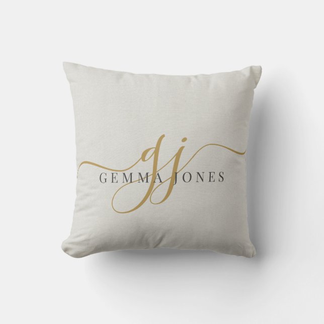 Elegant Script Gold Monogram Initials Name  Cushion (Front)