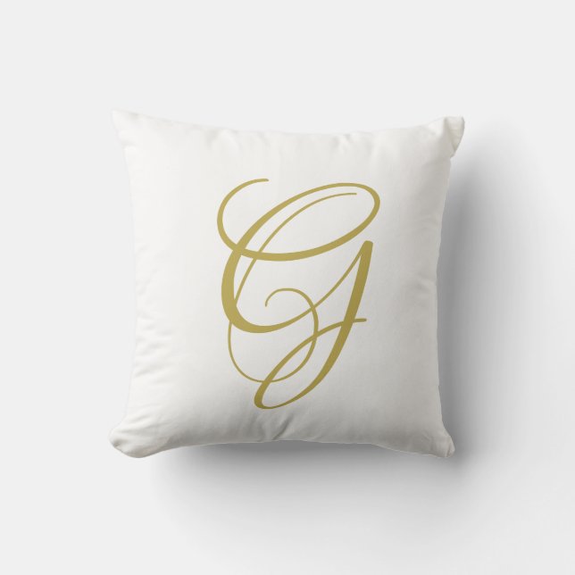 Elegant Script Gold Monogram Throw Pillow (Front)