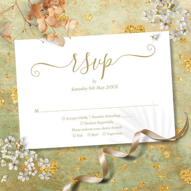 Elegant Script Gold RSVP Card (Elegant Modern Chic Script Gold Wedding RSVP Card)