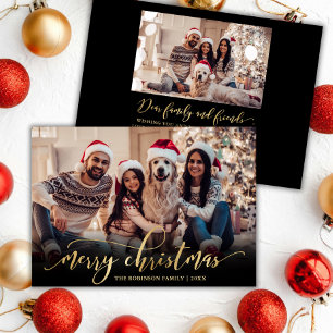 Elegant Script Gold Script Black 2 Photo Christmas Holiday Card