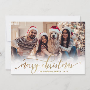 Elegant Script Gold Script Single Photo Christmas Holiday Card
