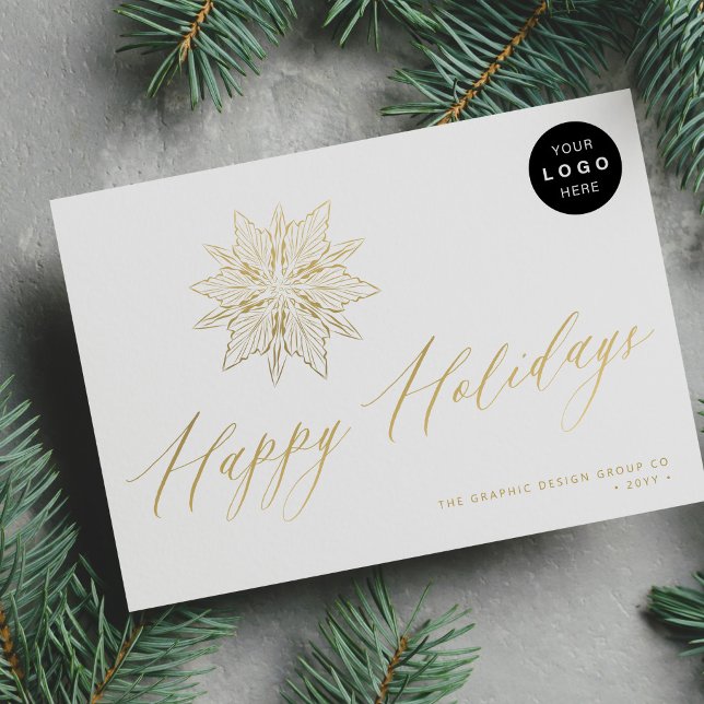 Elegant script gold snowflake LOGO business  Holiday Card (Creator Uploaded)