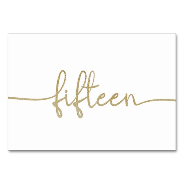 Elegant Script Gold Wedding 15/Fifteen Table Number (Front)