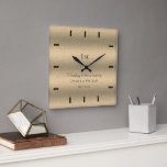 Elegant Script Gold Wedding Anniversary Keepsake Square Wall Clock<br><div class="desc">A modern,  simple,  classy,  elegant,  personalised wedding anniversary keepsake clock featuring modern script calligraphy and a gold,  brushed metal background. A nice custom wedding or anniversary gift for a young - and young at heart - couple celebrating their 1st,  3rd,  5th,  10,  25th or 50th anniversary.</div>