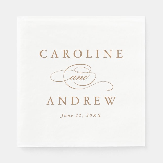 Elegant Script Gold Wedding Napkin (Front)
