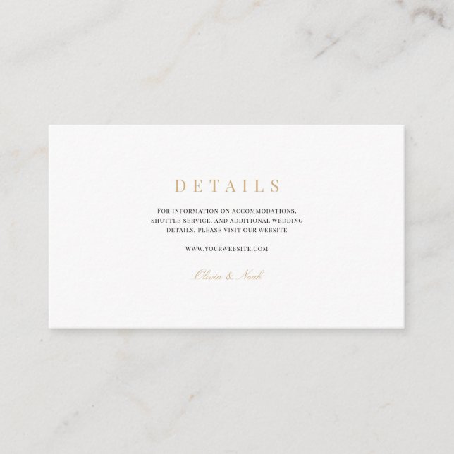 Elegant Script Gold & White Wedding Details  Enclosure Card (Front)