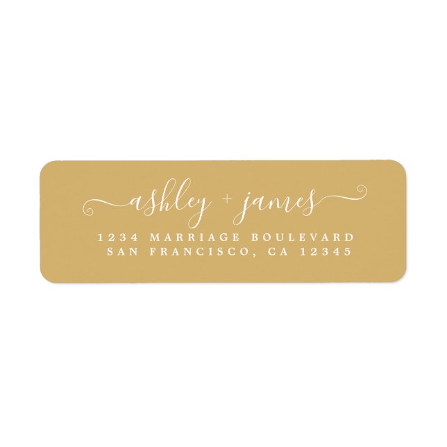 Elegant Script Gold Yellow Wedding Return Address (Front)