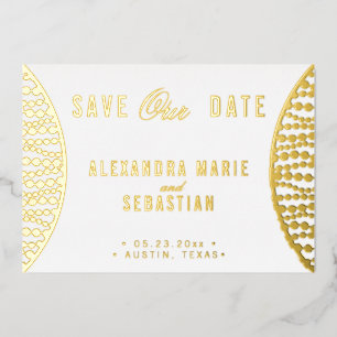 Elegant Script Golden Pearls Save the Date Gold