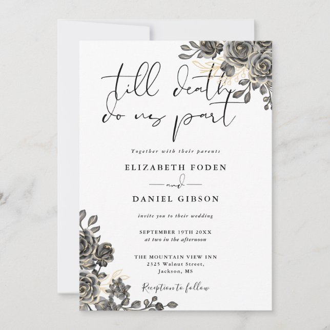 Elegant Script Gothic Roses Floral Wedding Invitation (Front)