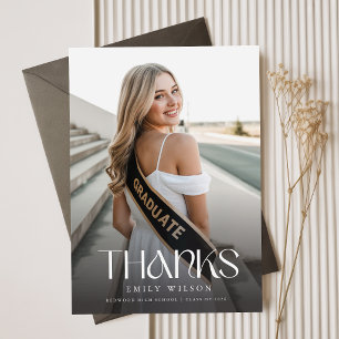 Elegant Script Grad Graduate Photo Graduation Thank You Card