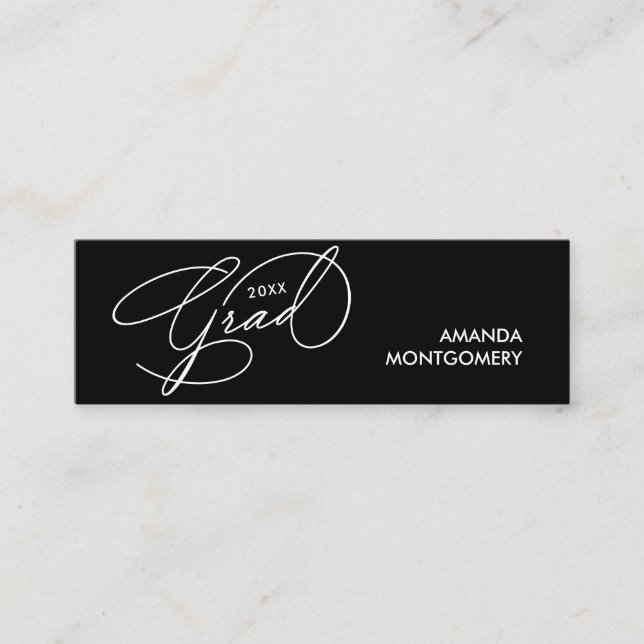 Elegant Script Grad Name Class Details Black Calling Card (Front)