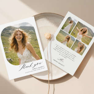 Elegant Script Grad Photo Collage Graduation Thank You Card