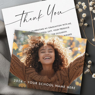 Elegant script grad photo graduate graduation thank you card